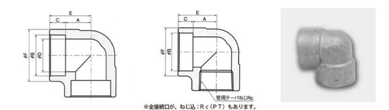 90°エルボの図面